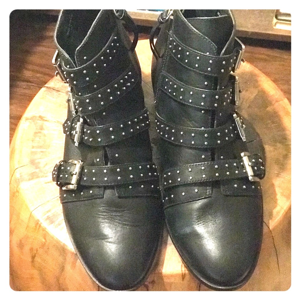Black Leather Studded Booties